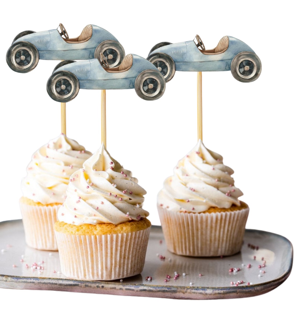Cupcakes mit Vintage-Auto-Toppern — The Confetti Atelier